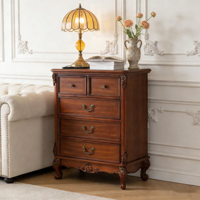 Armoire de rangement à 5 tiroirs en bois d'hévéa de style américain