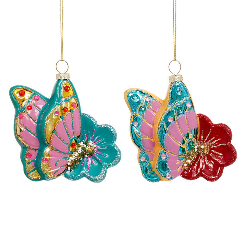 Butterfly Floral Ornament -  4 Inches Set Of 12
