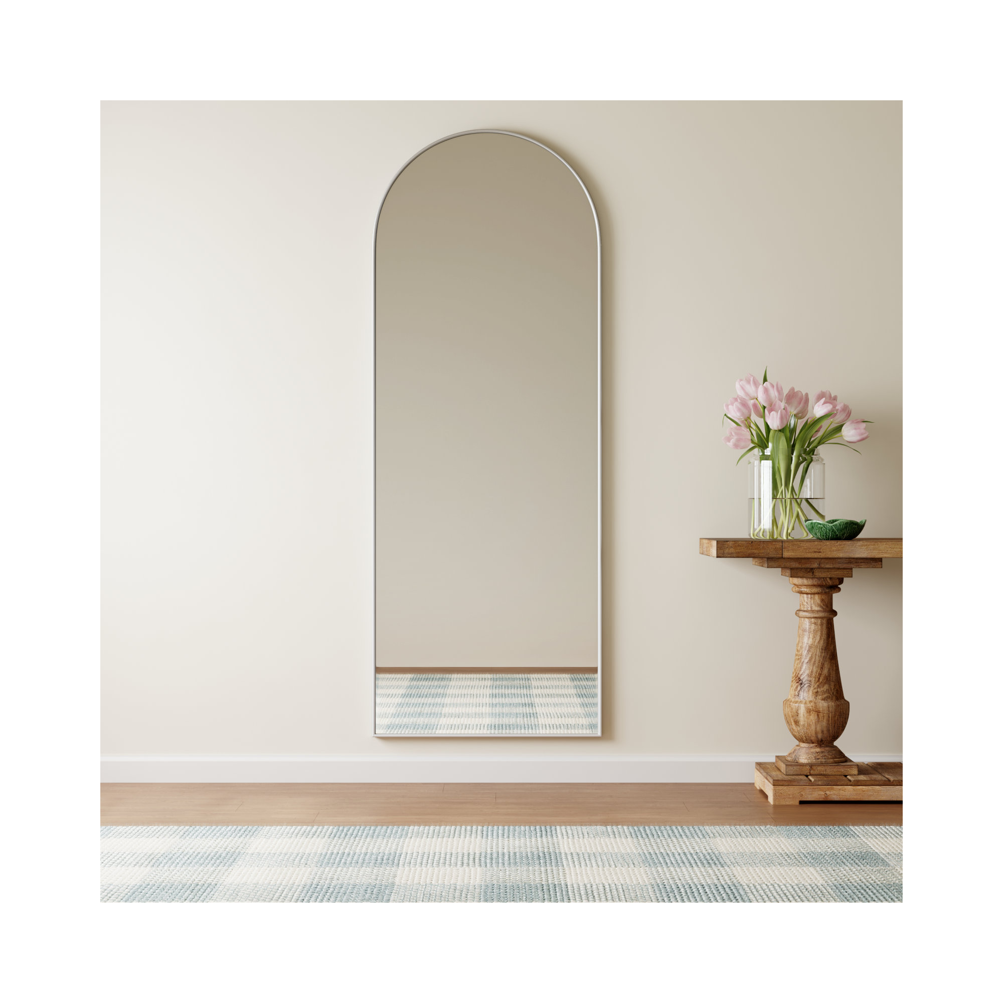 Sabine Metal Arch Wall Mirror, 74" x 28", Silver