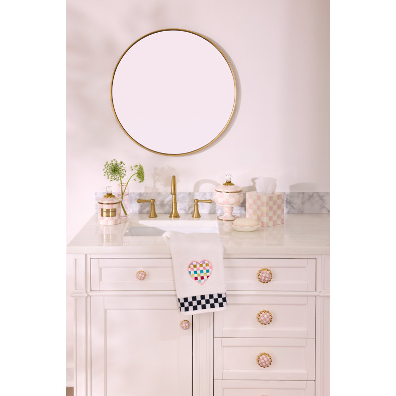 Check Round Knob, Pink/Gold Lustre, 2"