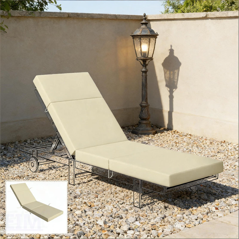 All-Weather Reversible Patio Lounge Chair Cushion, Cream White, 1