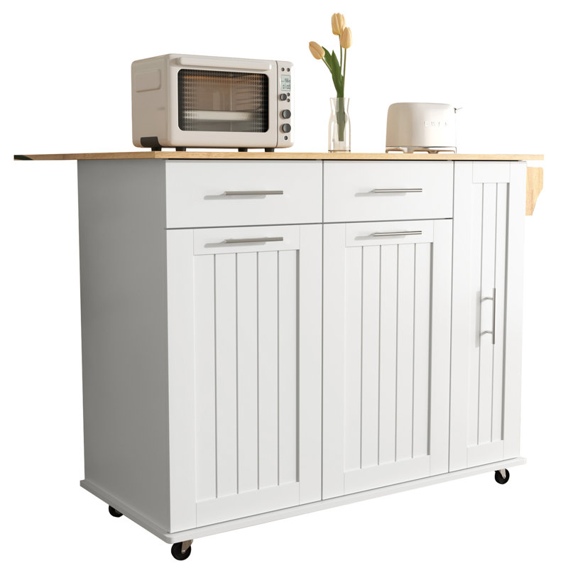 Kitchen Island with Drop Leaf, Kitchen Storage Cart with 3 Tier Pull Out Cabinet Organizer, Internal Storage Rack, Rolling Kitchen Cart on Wheels with Towel Rack, 2 Drawers, for Kitchen