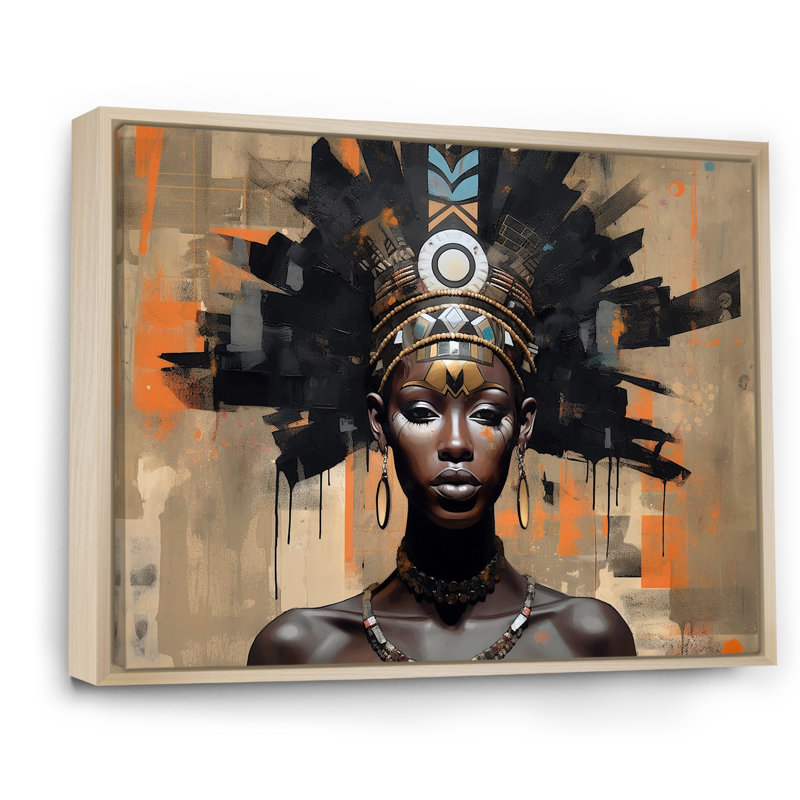 Tribal Queen contemporain africain, 12" H x 20" W, Cadre naturel flottant