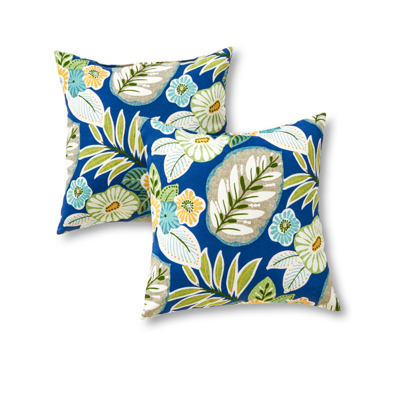 Housse de coussin d'extérieur carré Covington, Marlow bleu à motif floral