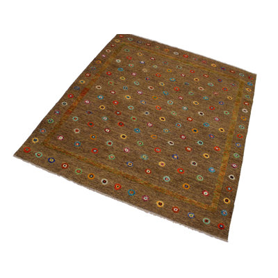Tapis oriental brun en laine noué à la main 8 pi 3 po x 9 pi 6 po Madgie
