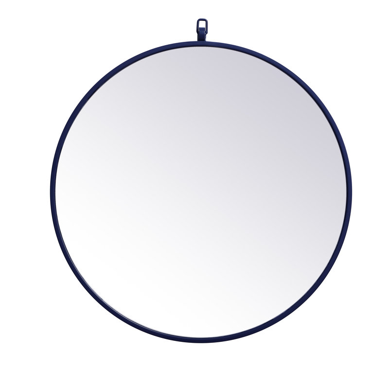 Cassie Metal/Manufactured Wood Round Wall Mirror, 24" x 24", Blue