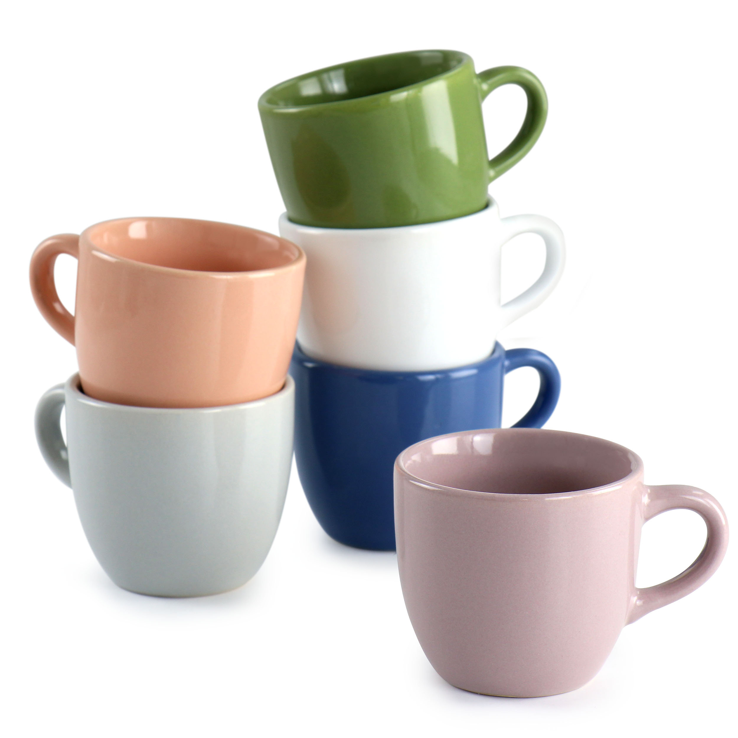 Set of 6 Colorful Porcelain Espresso Cup and Saucer Set - 2 oz, Gold Color