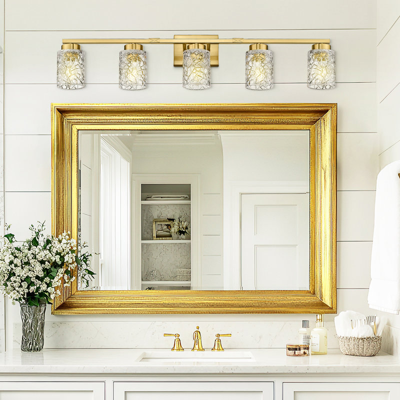 Luminaire de salle de bain à intensité variable, géométrique craquelé, 5, H 9 po x l 40 po x P 6,80 po, Or brossé