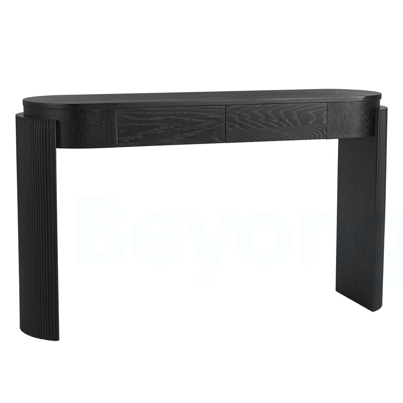 Console d'entrée avec design cannelé - plateau ovale et 2 tiroirs, Noir