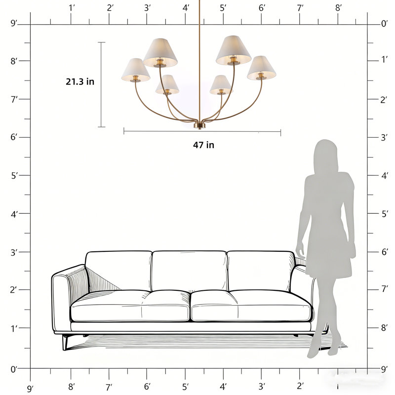 6-Light Chandelier, Laiton