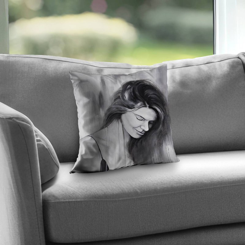 Smiling Woman Portrait Throw Pillow - Hyperrealist Home Decor