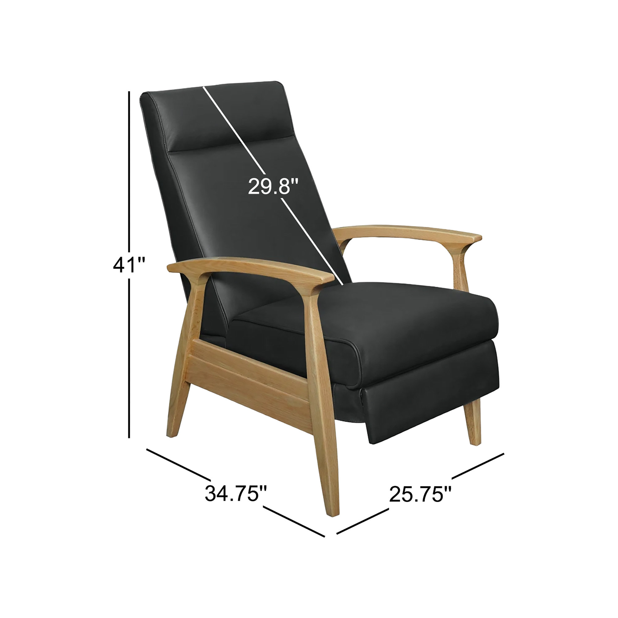 Piedmont Leather Recliner, Light Oak, Black