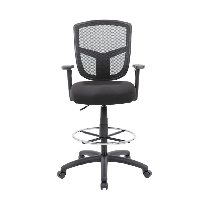 Mea Drafting Stool Chair, Adjustable Arms, Black Mesh, Chrome Footring