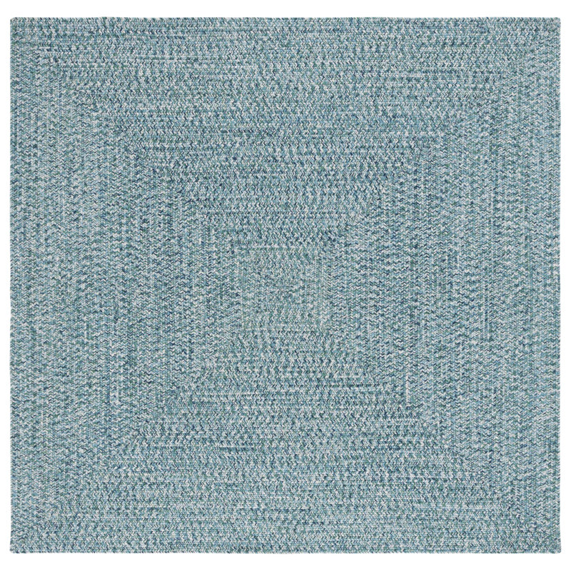 Tapis bleu foncé / ivoire tissé à la main Trombetta, Carré 6 pi, Teal/Green