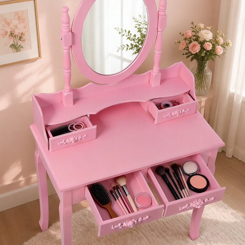 Ensemble de coiffeuse avec miroir et tabouret rembourré Princess
