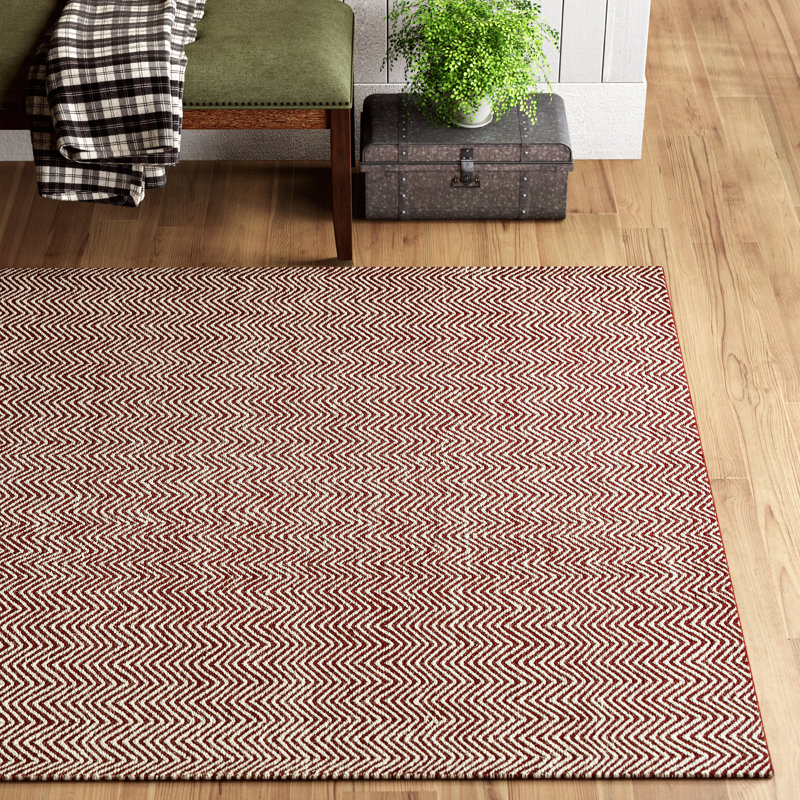Tapis rouge / blanc en laine tissé à la main Rita, Rectangle de 5 pi x 8 pi