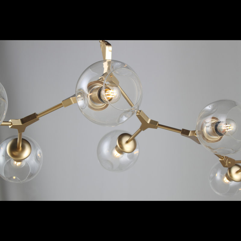 Lustre linéaire 9 lumières spoutnik moderne Headington, Laiton mat
