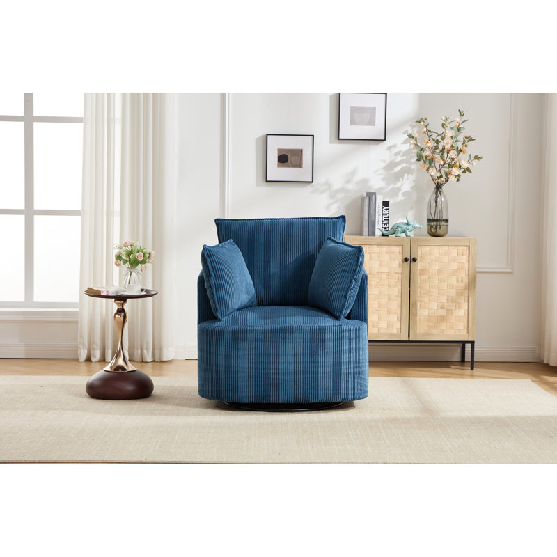 Fauteuil d'appoint moderne bleu pivotant à 360 degrés, structure en bois massif robuste, base en métal, chambre à coucher, salon, coin lecture d'une capacité de 350 lb, bureau, poids