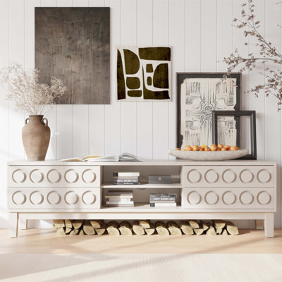 Modern Mid-Century Media Console with 4 Drawers, Cable Management, and Ample Storage for TVs up to 75 Inches