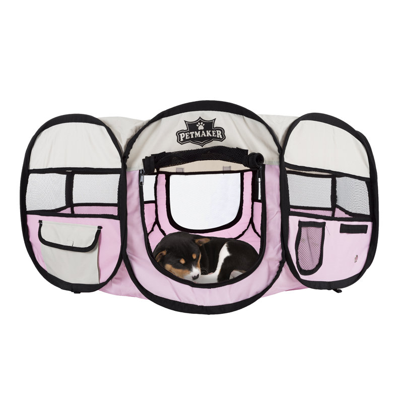 Parc pour animaux PETMAker, enclos pour chiots et petits chiens pliables d'intérieur et d'extérieur avec panneaux en filet, plateau à fermeture à glissière, sac de transport, cage de voyage légère pour le camping