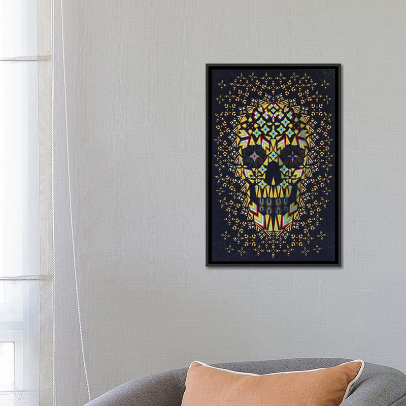 Crâne n ° 6, impression sur toile tendue, H 26 po x l 18 po x P 1,5 po, Toile encadrée noire, Pas de tapis