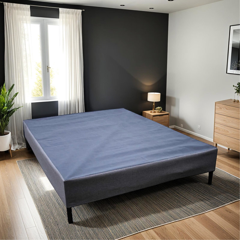 Twin Foundation In Black And Gray Tones, Heavy Duty Frame Box Spring A Single Piece, Can Function With Or Without Legs, Effortless Setup, Suitable For Standard Mattress Sizes, 1000 Lb Capacity, 42.06