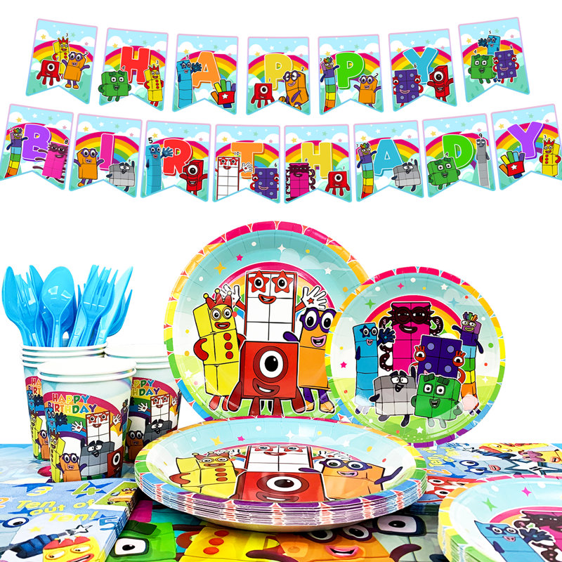 114Pcs Number Blocks Birthday Party  Decorations Tableware Set
