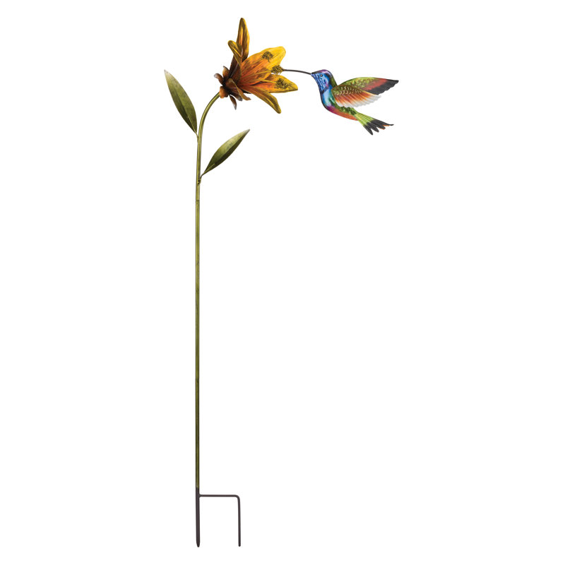 Piquet de jardin en métal Hummingbird Flower, Couronne mauve