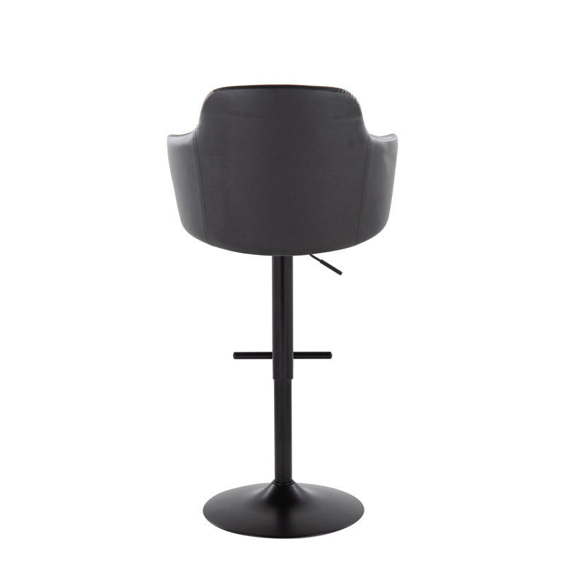 Tabouret de bar rotatif à hauteur ajustable Lakyia, Cuir noir / cadre noir
