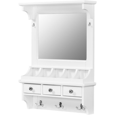 Floating Makeup Vanity, White 31.7 - Inch Wall Mirror, Mounted Storage, Drawers, Pockets, Hooks, Small Areas Mounted, White, Hd Space Saving Home Decor