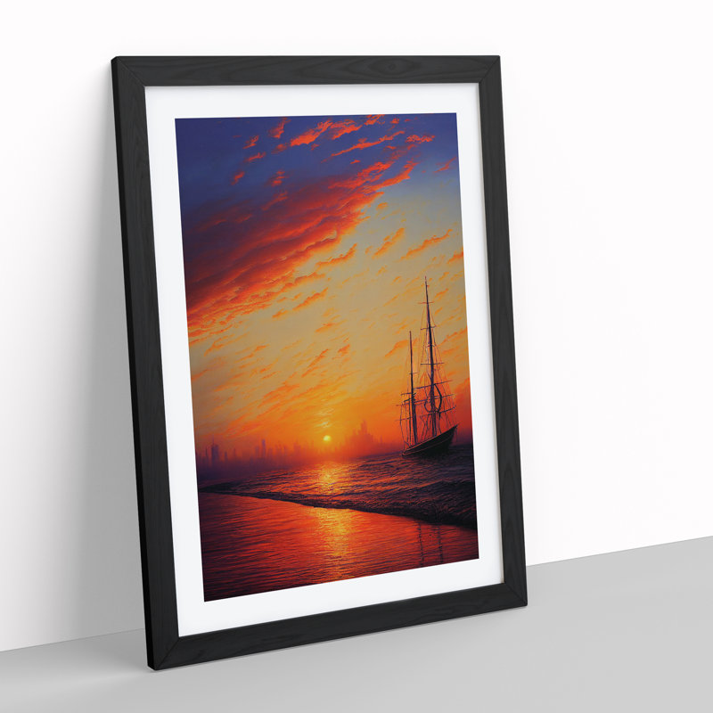 Sunset over the Ships - Wall Art, Black Framed Paper, White, 64cm H x 46cm W x 2cm D