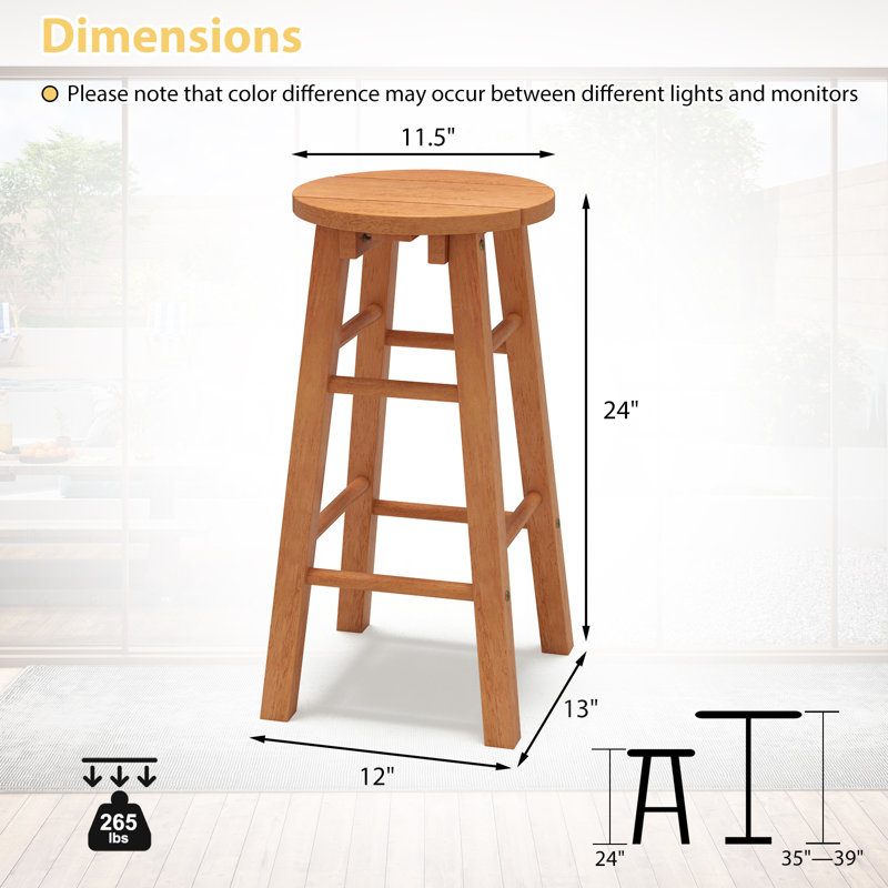 Ensemble de 2 tabourets de bar en bois 24 po avec repose-pieds rond pour jardin 24 po, 2, 24"
