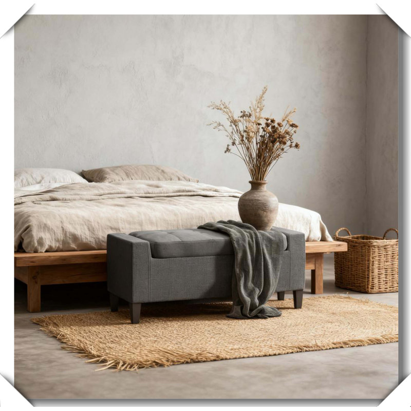 Banc de rangement rembourré avec repose-pieds pour hall d'entrée, Gris