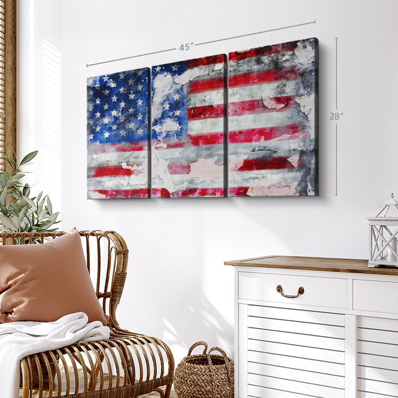 " Old American Flag " 3 - Pieces, 45" H x 28" W