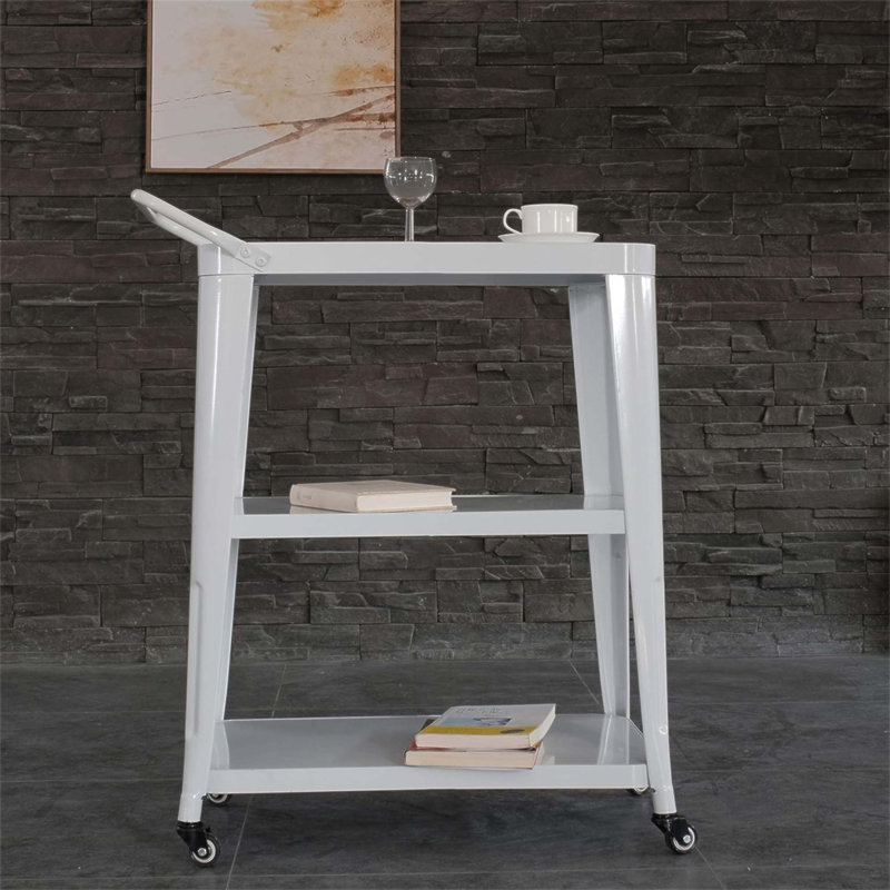 3-Tiered Metal Frame Industrial Dining Cart with Swivel Wheels, Perfect for Flexible Storage and Serving Solutions., White