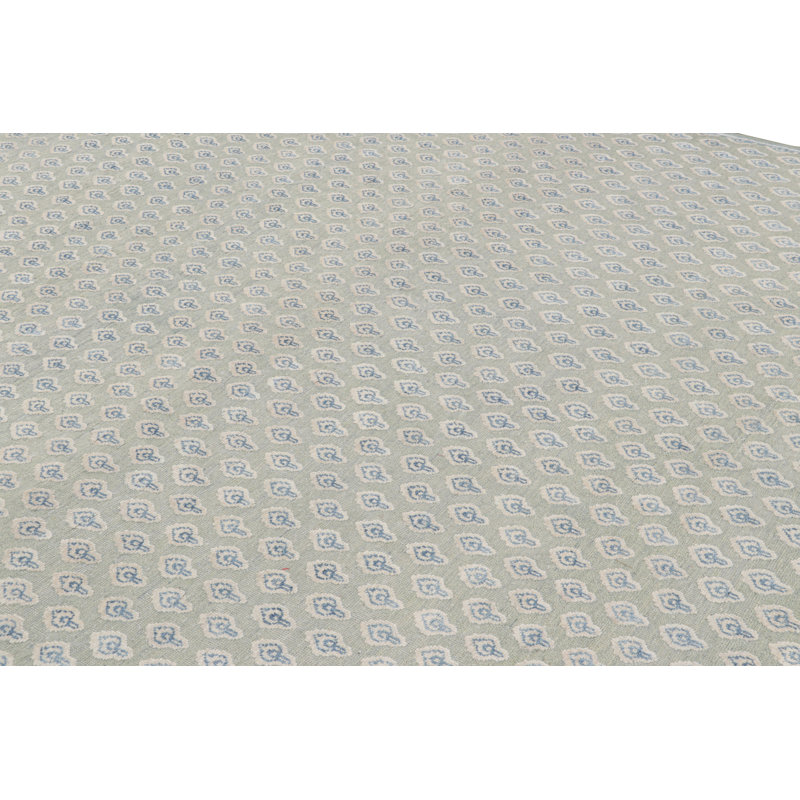 Rug & Kilim’S Modern Block Print Rug In Blue And White Floral Pattern, Rectangle 10' x 14'