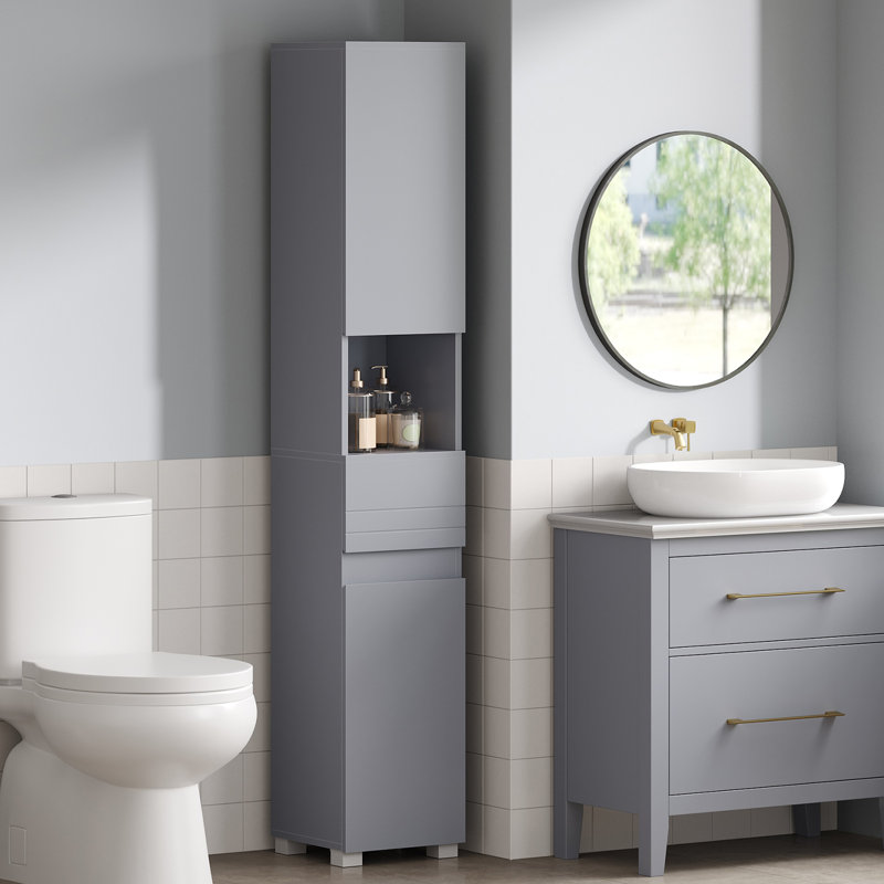 Tall Storage Cabinet, Slim Storage Cabinet, Narrow Cupboard, Mystic Gray