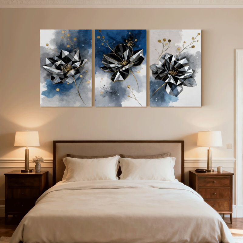 Plantes et fleurs, ensemble de 3 reproductions d'art sur toile, H 18 po x l 36 po