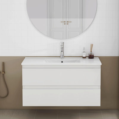36-Inch Bathroom Vanity With Sink Combo,Cabinet With 2 Big Drawers,Soft Close System,2 Big Drawers,Handle-Free Design,Easy Assemble,Glossy White