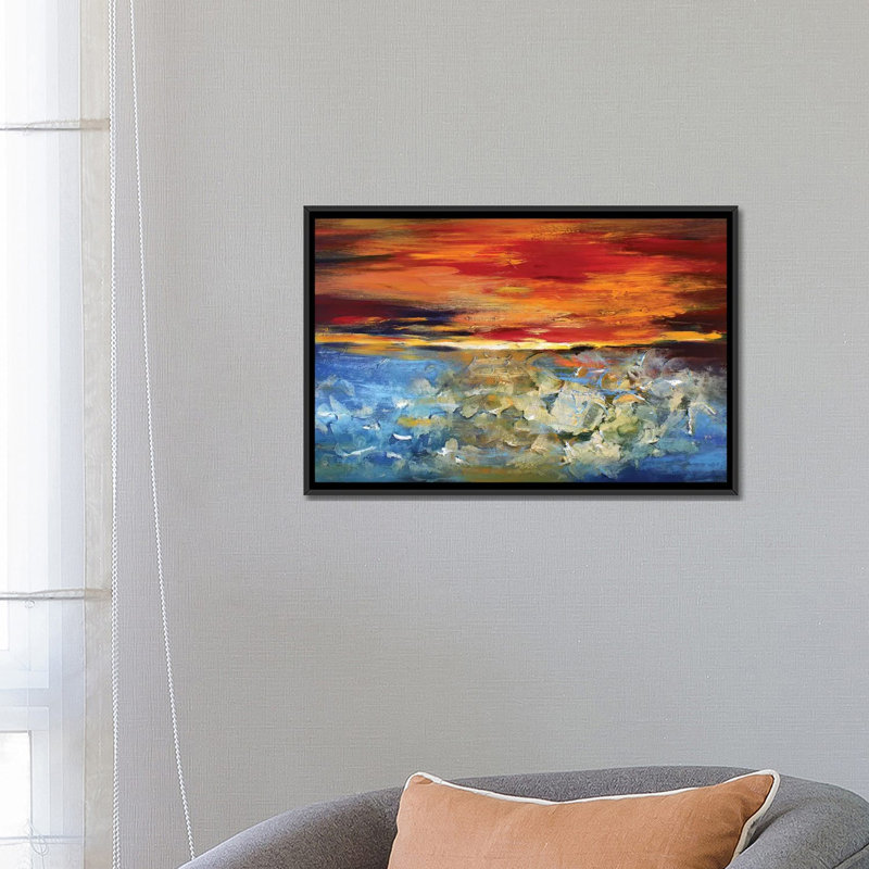 « coucher de soleil », impression sur toile, H 18 po x l 26 po x P 1,5 po, Toile avec cadre noir, Pas de tapis
