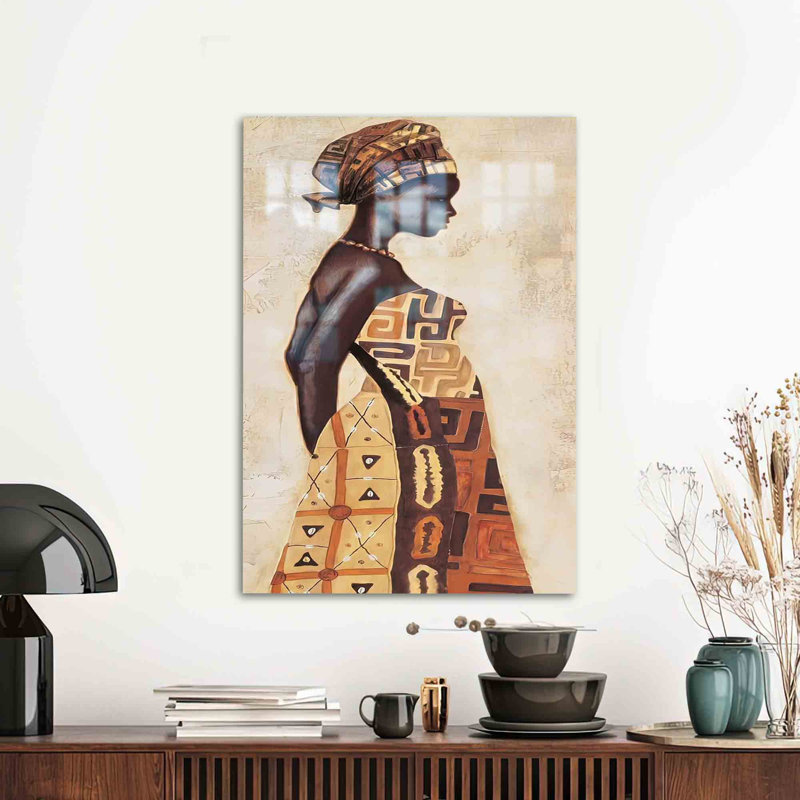Ethnic Pattern Abstract Glass Wall Art Ideal for Contemporary Home Decor, 59.1" H x 35.4" W