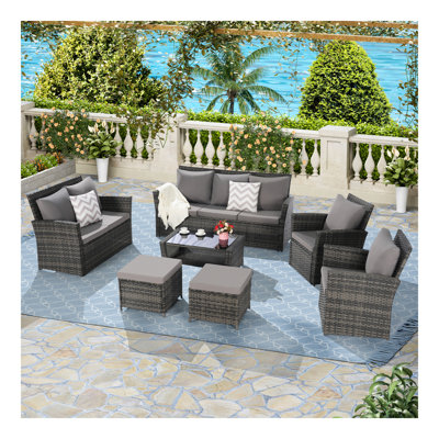 7 pcs pe/rattan outdoor furniture set patio furniture set 9 seater