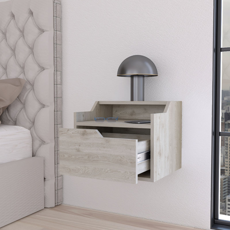 Table de chevet flottante avec tiroir et double tablette Florence, Gris