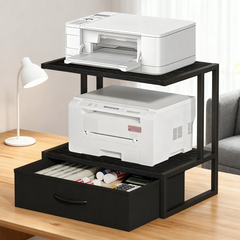 Support d'imprimante avec rangement, organisateur de bureau à 3 niveaux avec tiroir en tissu pour imprimante 3D à jet d'encre laser, fax, copieur, bureau personnel
