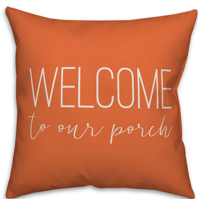 Textual Outdoor Throw Pillow, 18" H x 18" W, Orange