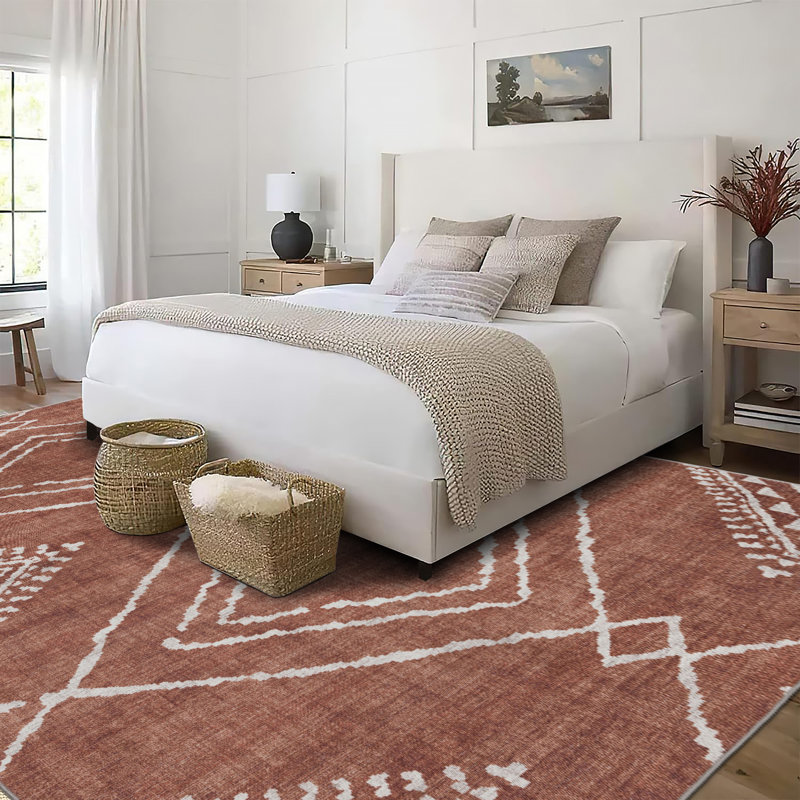 Kentre Jax Moroccan Machine Washable Area Rug, Rectangle 5' x 7', Orange