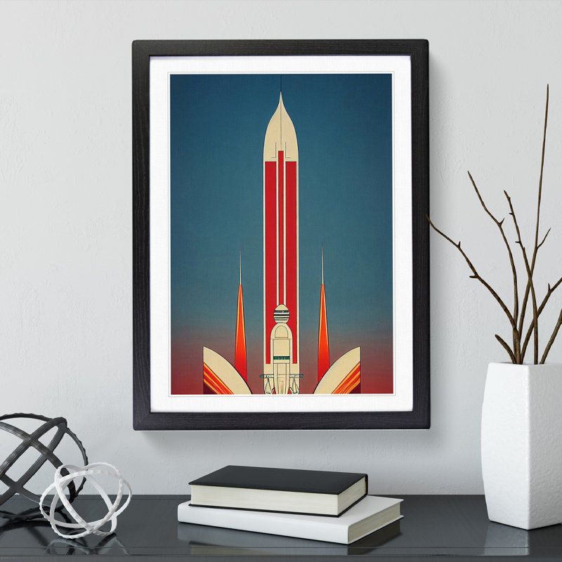 An Exciting Spaceship Rocket - Single Picture Frame Print, 64cm H x 46cm W x 2cm D, Black 