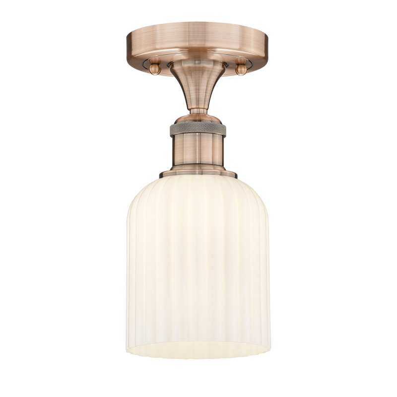 Edison - Adriena - 1 Light 5" Semi-Flush Mount, Antique Copper, White