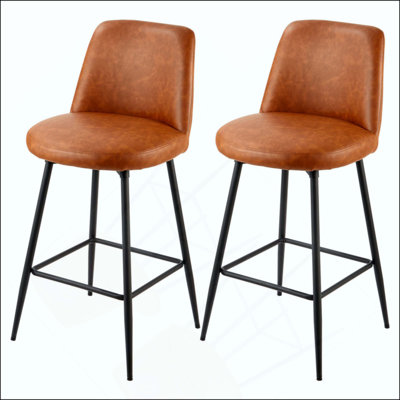 Bar Stool Set Of 2, Counter Height Swivel Stools, Modern PU Leather Counter Barstool With Backrest And Metal Legs, Armless Bar Chair, Island Barstool For Kitchen, Dining Room