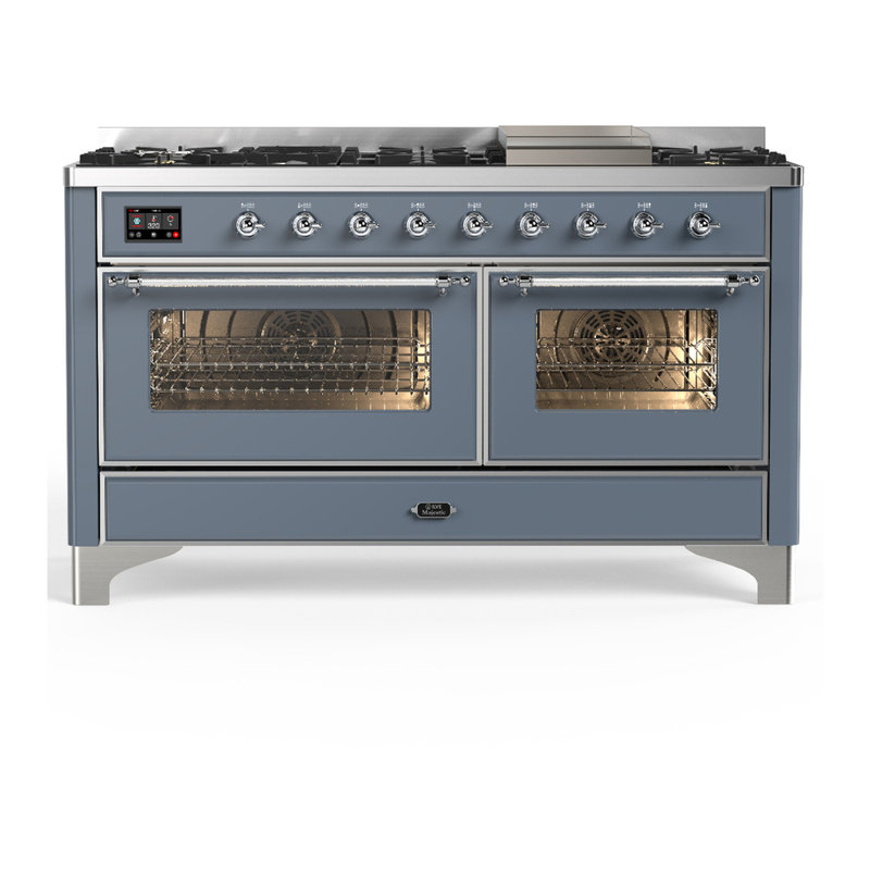 Majestic III Series 60 Inch Dual Fuel Range with 7 Sealed Burners, Griddle, in Blue Grey (Liquid Propane, Burnished Trim)